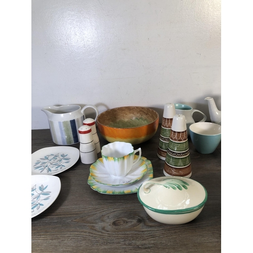 282 - A collection of mid 20th century ceramics to include Myott Son & Co hand painted circular bowl, Pool... 