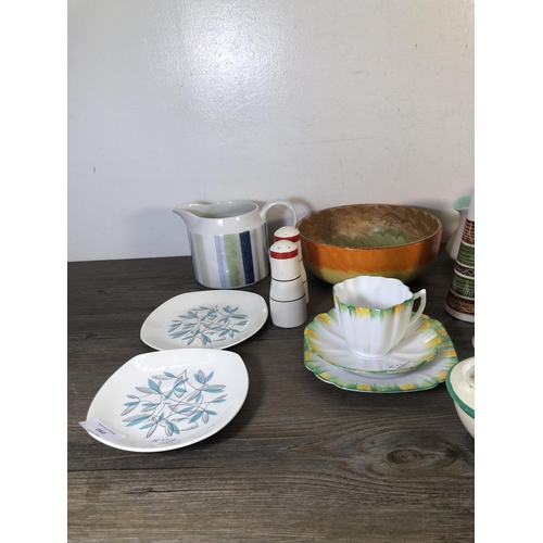 282 - A collection of mid 20th century ceramics to include Myott Son & Co hand painted circular bowl, Pool... 