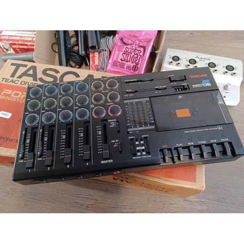 623 - A collection of items to include boxed Tascam Porta 05 Ministudio, Alesis iO4 recording interface, m... 