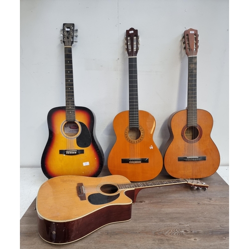 634 - Four Guitars, one Stagg steel strung dreadnought acoustic, one Hohner MC-05 nylon strung classical, ... 