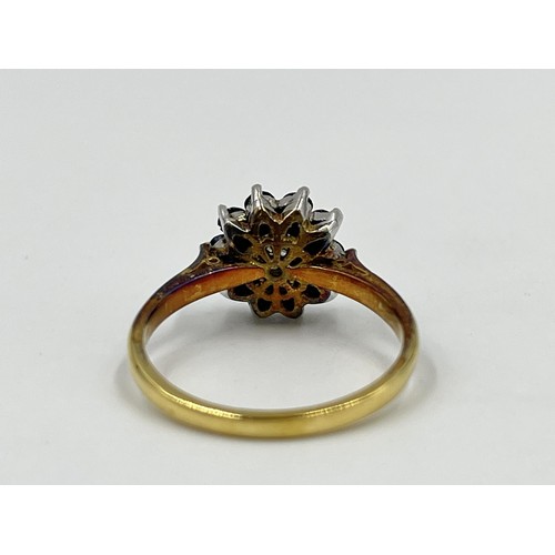 1082 - A hallmarked London 18ct gold sapphire and diamond cluster ring, dated 1967, size P - approx. gross ... 