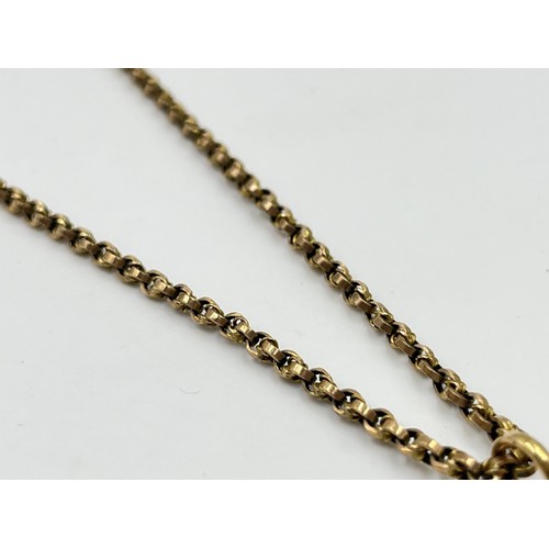 1088 - A stamped 9ct gold belcher chain necklace with yellow metal cross locket pendant - approx. gross wei... 