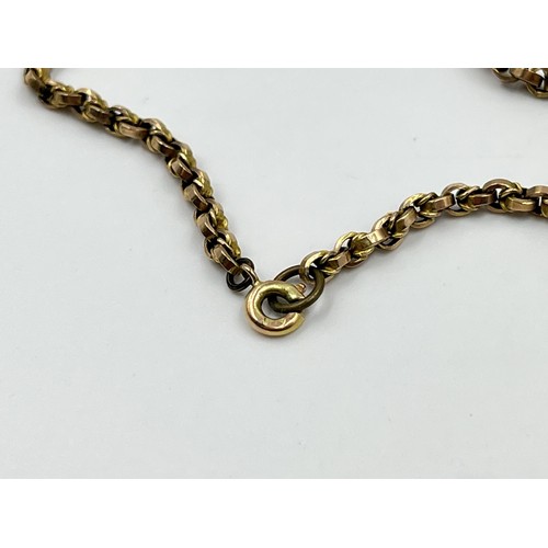 1088 - A stamped 9ct gold belcher chain necklace with yellow metal cross locket pendant - approx. gross wei... 