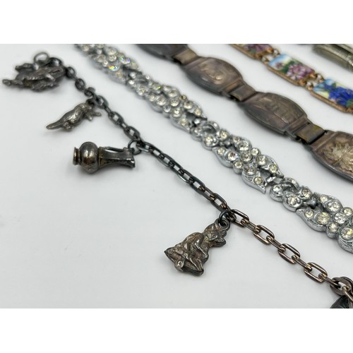 1091 - Five bracelets to include silver charm bracelet - approx. gross weight 16 grams etc.