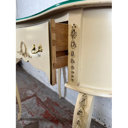 53 - A French style white painted kidney shaped dressing table with upper mirror and single drawer - appr... 