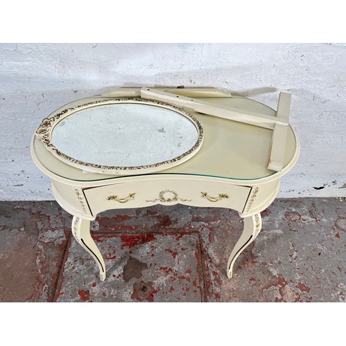 53 - A French style white painted kidney shaped dressing table with upper mirror and single drawer - appr... 