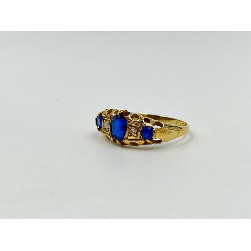 1092 - A hallmarked Birmingham 18ct gold sapphire and diamond ring, dated 1913, size T - approx. gross weig... 