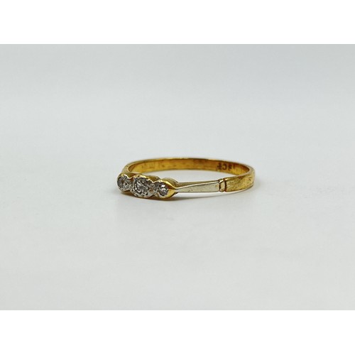 1104 - An 18ct gold diamond trilogy ring, size R½ - approx. gross weight 2.3 grams