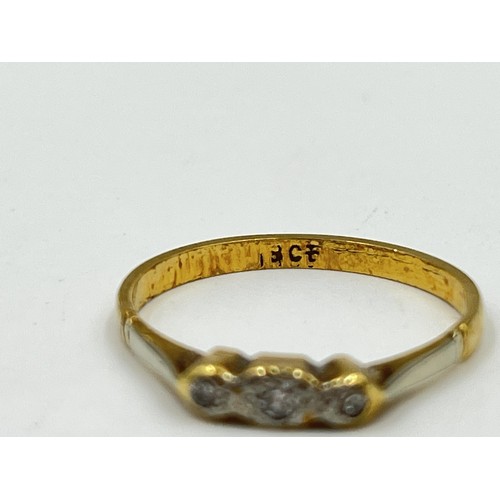 1104 - An 18ct gold diamond trilogy ring, size R½ - approx. gross weight 2.3 grams