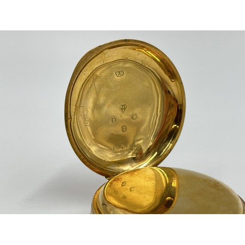 1133 - A Victorian Thomas Russell & Co. hallmarked Chester 18ct gold 38mm pocket watch, dated 1879 - approx... 