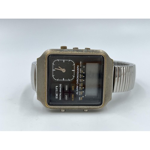 1137 - A 1970s Beta dual time digital and analogue alarm chronograph quartz 33mm men's wristwatch