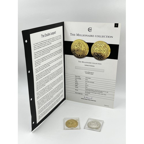 1239 - Five coins to include The Millionaire Collection .925 silver and gold plated Double Leopard, 1972 El... 