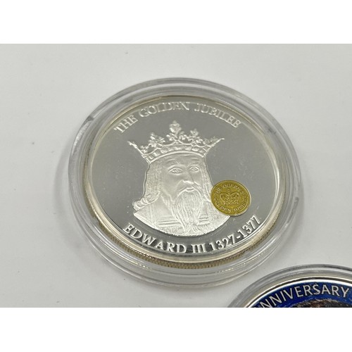 1246 - Four coins to include 2006 British Virgin Islands H.M. Queen Elizabeth II Eightieth Birthday Greetin... 