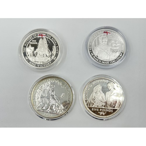 1248 - Four sterling silver coins, 2004 .925 silver HMS Victory five pounds, 2007 Gibraltar Elizabeth II Di... 