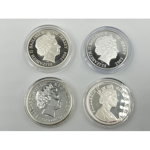 1248 - Four sterling silver coins, 2004 .925 silver HMS Victory five pounds, 2007 Gibraltar Elizabeth II Di... 