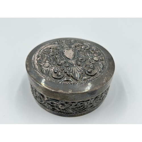 1167 - An .800 silver repousse circular trinket box - approx. gross weight 68.57 grams and 3cm high x 7cm d... 