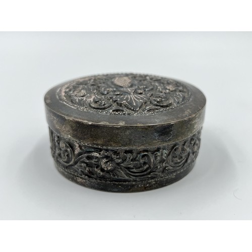 1167 - An .800 silver repousse circular trinket box - approx. gross weight 68.57 grams and 3cm high x 7cm d... 