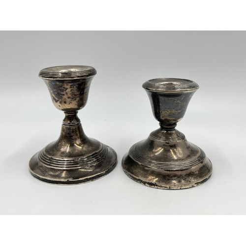 1171 - Two hallmarked Birmingham silver weighted dwarf candlesticks - approx. gross weight 244 grams