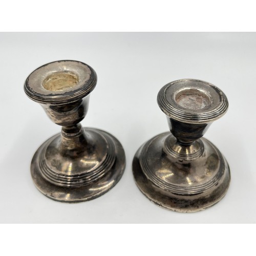 1171 - Two hallmarked Birmingham silver weighted dwarf candlesticks - approx. gross weight 244 grams