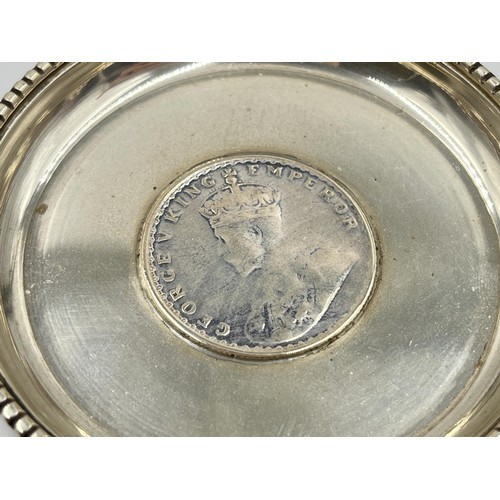 1181 - A stamped silver circular dish with George V 1917 Indian one rupee coin insert - approx. gross weigh... 