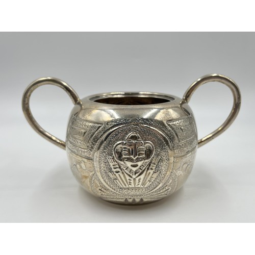 1185 - A stamped .900 silver twin handled sugar bowl - approx. gross weight 220 grams and 9.5cm high x 19cm... 