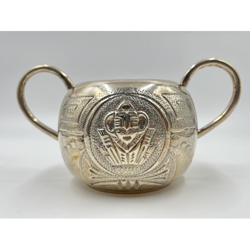 1185 - A stamped .900 silver twin handled sugar bowl - approx. gross weight 220 grams and 9.5cm high x 19cm... 