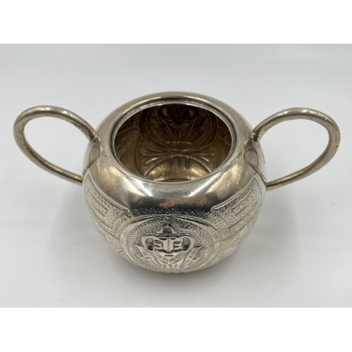 1185 - A stamped .900 silver twin handled sugar bowl - approx. gross weight 220 grams and 9.5cm high x 19cm... 