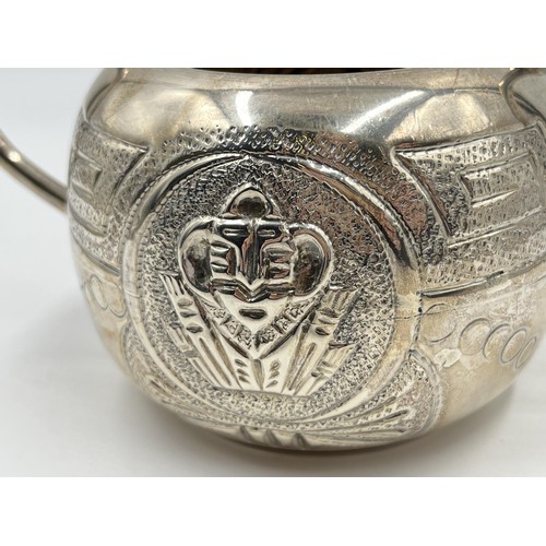 1185 - A stamped .900 silver twin handled sugar bowl - approx. gross weight 220 grams and 9.5cm high x 19cm... 