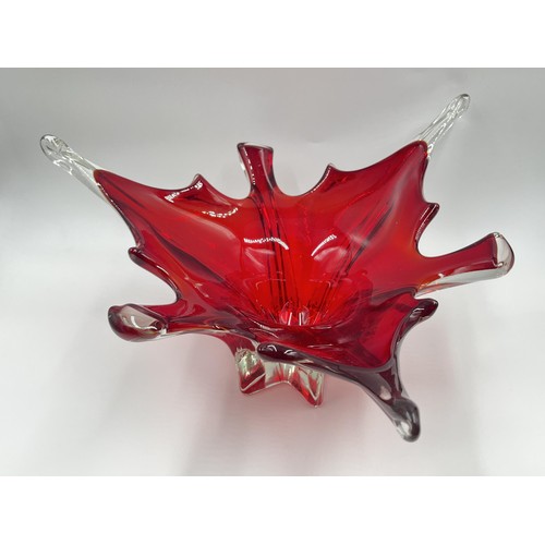 211 - A mid 20th century Murano red glass bowl - approx. 16.5cm high x 36cm diameter