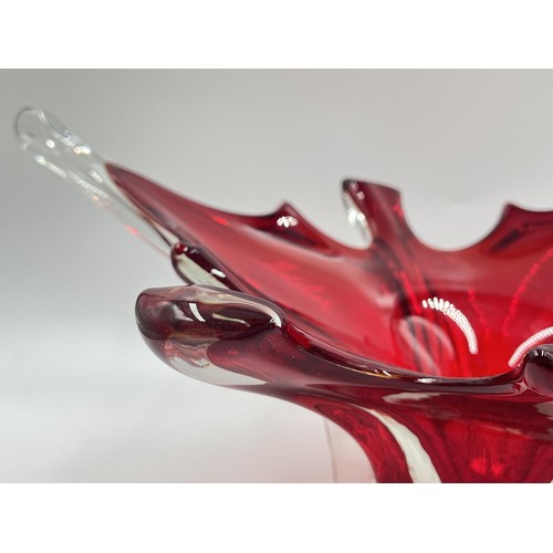 211 - A mid 20th century Murano red glass bowl - approx. 16.5cm high x 36cm diameter