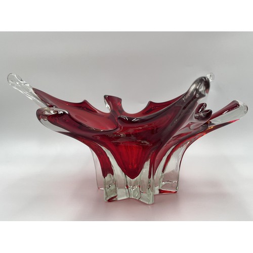 211 - A mid 20th century Murano red glass bowl - approx. 16.5cm high x 36cm diameter