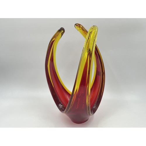 218 - Two Murano red and yellow glass centre piece bowls - largest approx. 26cm high