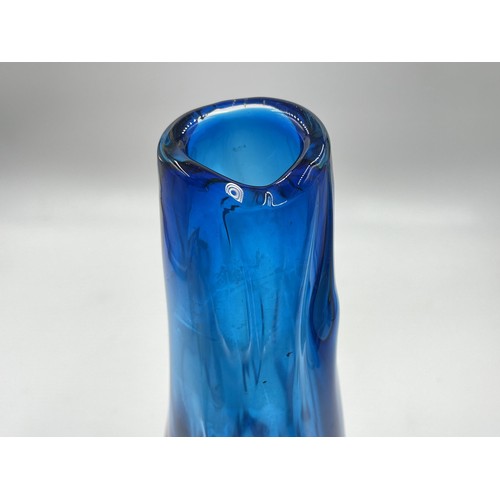 221 - A 1960s Whitefriars blue knobbly glass vase - approx. 25cm high