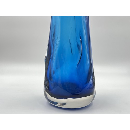 221 - A 1960s Whitefriars blue knobbly glass vase - approx. 25cm high