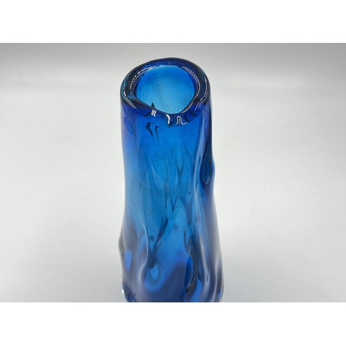 221 - A 1960s Whitefriars blue knobbly glass vase - approx. 25cm high