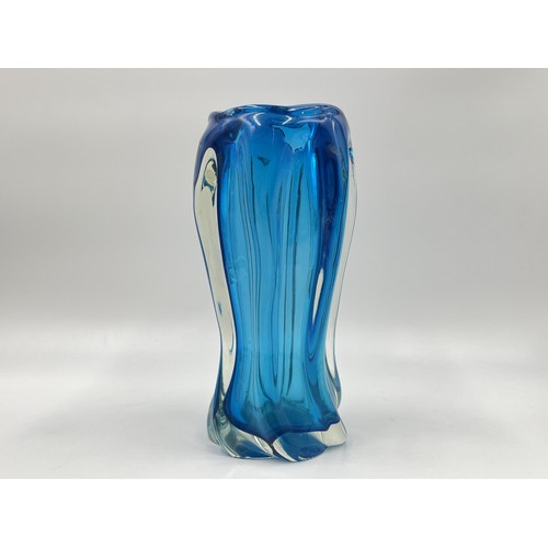 222 - A mid 20th century blue glass vase - approx. 22cm high