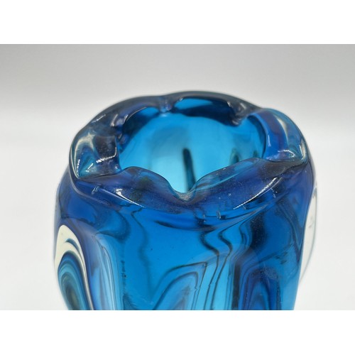 222 - A mid 20th century blue glass vase - approx. 22cm high