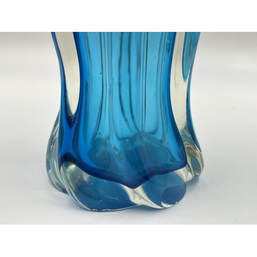 222 - A mid 20th century blue glass vase - approx. 22cm high