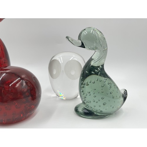 227 - Four studio glass paperweights - largest approx. 18cm high