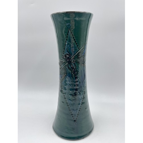 237 - An early 20th century green glazed ceramic dragonfly vase signed to base, circa 1910 - approx. 26cm ... 