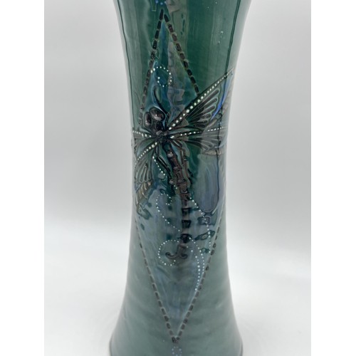 237 - An early 20th century green glazed ceramic dragonfly vase signed to base, circa 1910 - approx. 26cm ... 