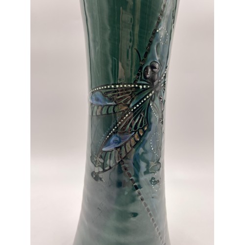 237 - An early 20th century green glazed ceramic dragonfly vase signed to base, circa 1910 - approx. 26cm ... 