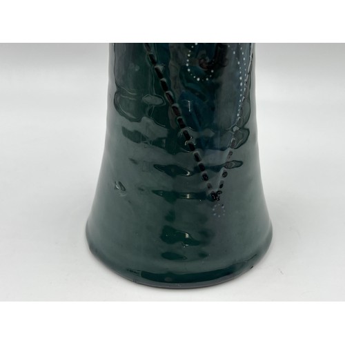 237 - An early 20th century green glazed ceramic dragonfly vase signed to base, circa 1910 - approx. 26cm ... 