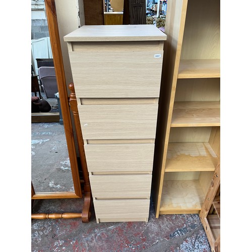 69 - Five pieces of modern furniture, three maple effect bookcases - largest approx. 202.5cm high x 80cm ... 