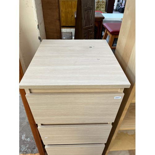 69 - Five pieces of modern furniture, three maple effect bookcases - largest approx. 202.5cm high x 80cm ... 