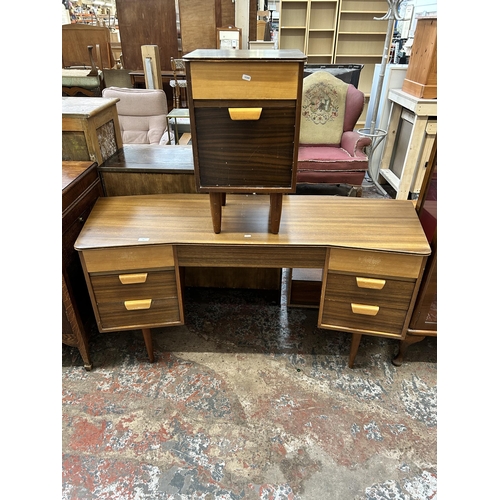 21 - Two pieces of Uniflex walnut and beech bedroom furniture, one dressing table and one bedside cabinet