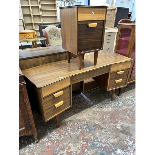 21 - Two pieces of Uniflex walnut and beech bedroom furniture, one dressing table and one bedside cabinet