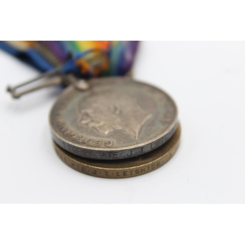 1356 - A WWI medal pair and original ribbons awarded to Pte J. T Leighton 114521, Royal Fusiliers