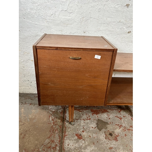 106 - A mid 20th century teak telephone seat - approx. 74cm high x 127cm wide x 42cm deep