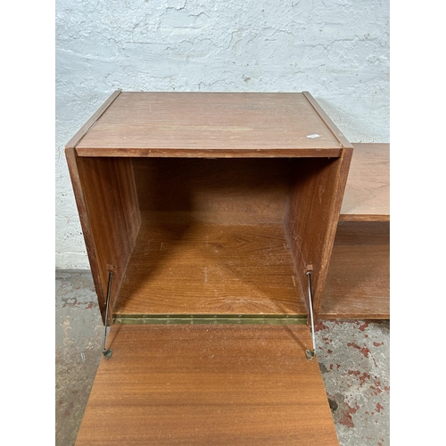 106 - A mid 20th century teak telephone seat - approx. 74cm high x 127cm wide x 42cm deep